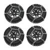 Compatible with MN86S for MN86KS MN86 MN86K MN G500 4Pcs Plasti Tires Metal Wheel Hub with Snow Chain Tyre 1/12 RC Car Upgrade Parts RC Car Tyre Hub Wheels(Black) view 1