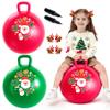 ZOOJOY Hopper Ball 2-Pack Set for Girls&Boys 3-8 with Free Hair Clips, Festive Red & Green 18in Bouncy Ball with Handle for Kids, Christmas Toys Indoor and Outdoor Play Includes Pumps view 1