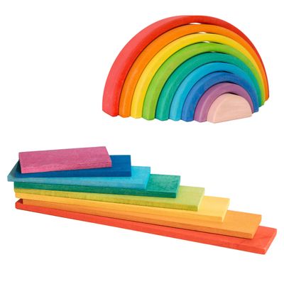 AVDAR 9Pcs Wooden Rainbow Stacker Toy Bundled with 8Pcs Rainbow Staircase Building Blocks