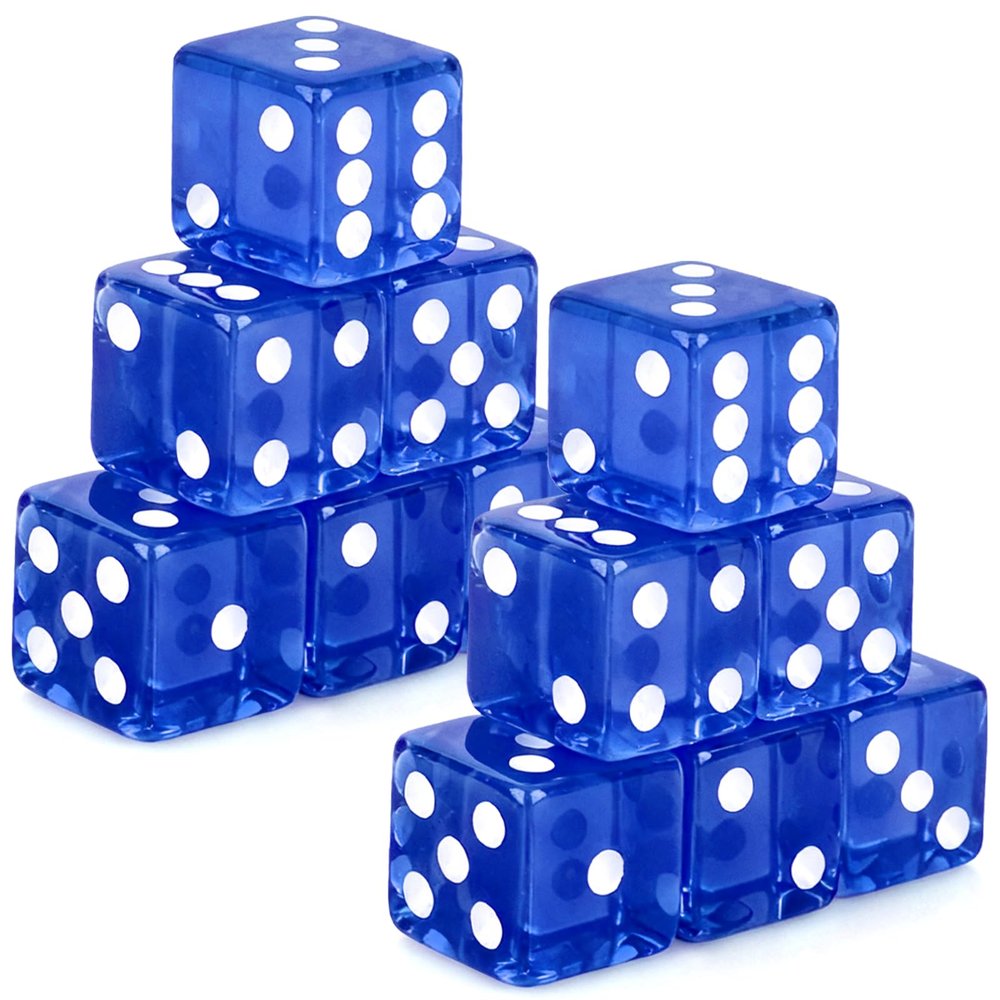 Abilat 12 Pieces 19mm Casino Dice Set Translucent 6 Sided Game Dices Acrylic Square Corner Dice for Casino Vegas Theme Birthday Party Supplies Board Games Table Games (Blue)