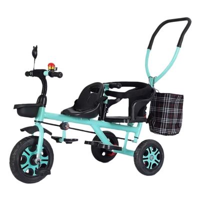 ZOCWJK Tandem Tricycle,Front seat with Belt,Back seat with Sponge guardrail and armrest,Parent Push Stroller Trike,Ride-on Bike with Pedals,3 Wheels Bicycle (Green-Titanium Wheel