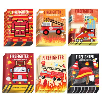 12Pcs Fire Protection Theme Firefighter Truck Patterns Mini Coloring Book Bulk DIY Art Drawing Activity Book Set for Birthday Party Gifts Favor Supplies