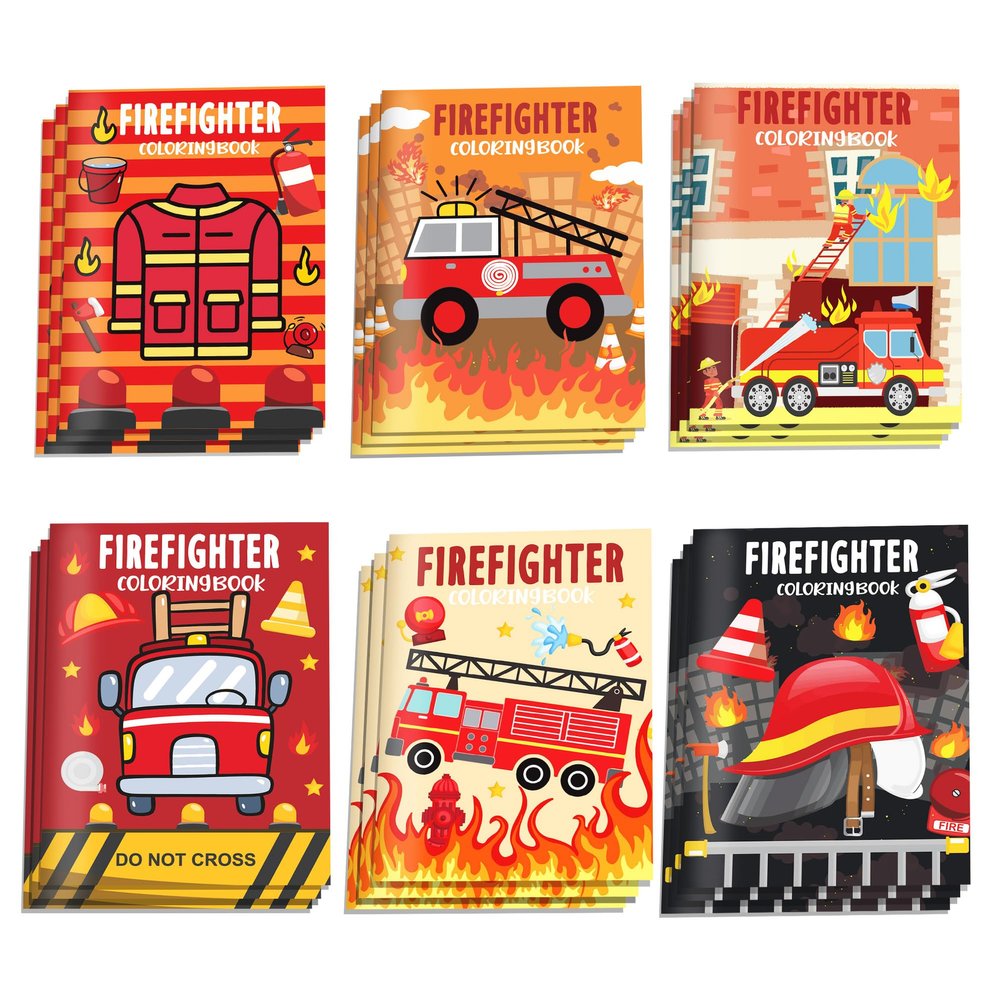 12Pcs Fire Protection Theme Firefighter Truck Patterns Mini Coloring Book Bulk DIY Art Drawing Activity Book Set for Birthday Party Gifts Favor Supplies