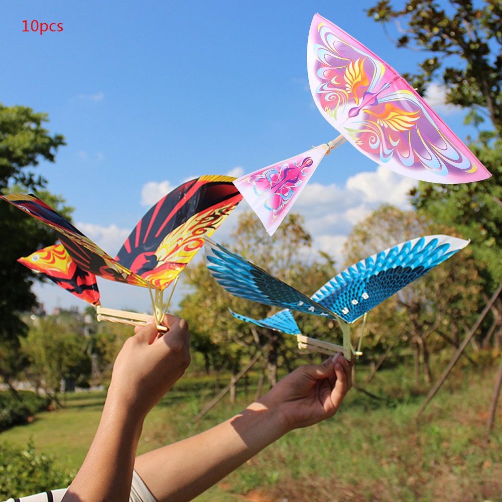 XEGZLH Rubber Band Powered Flying Bird Kites Toy Realistic Aircraft Elastic Plane Toy for Toddler Boy Girl Outdoor Play 10pcs New Large Rubber Band Powered Flying Bird