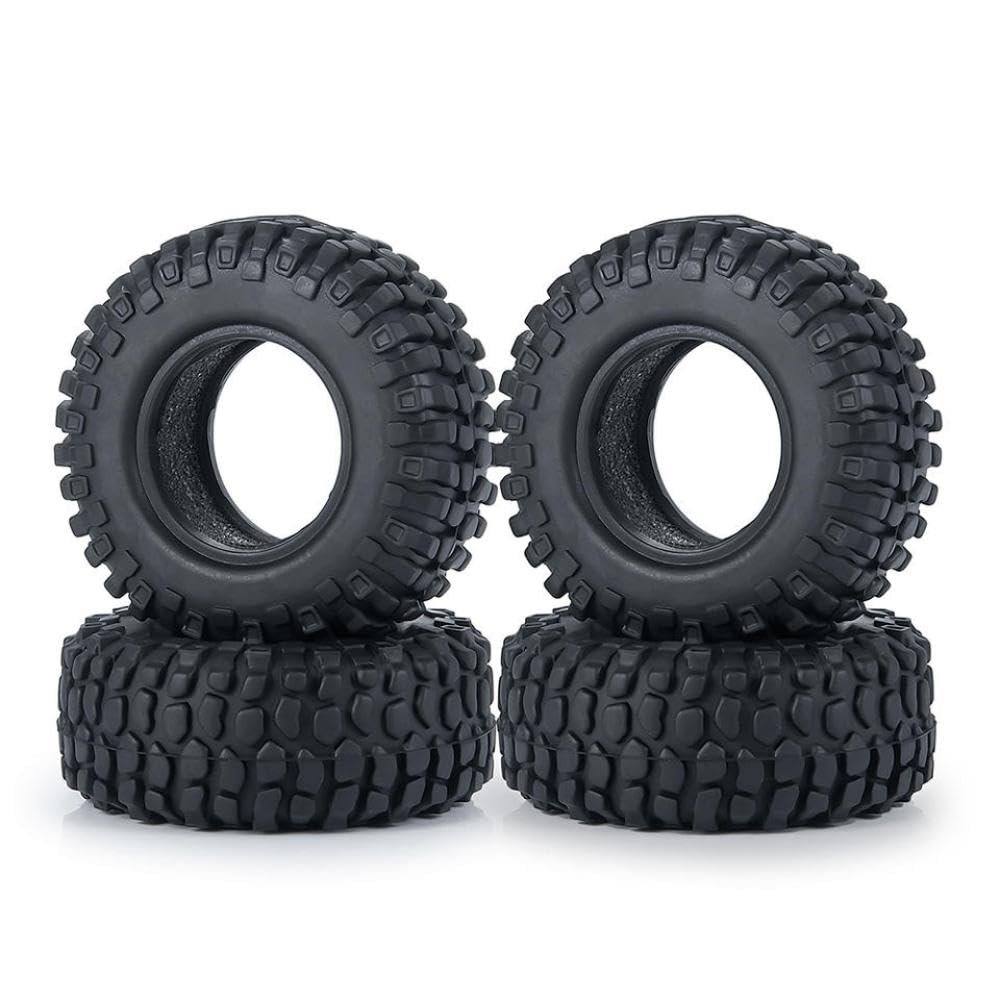 4PCS 1 0 Inch Rubber Tyres Mud Terrain Wheel Tires 50 54 58 62 64 65mm Compatible with 1 18 1 24 Scale RC Car Models SCX24 Similar(8749B-25x50x20mm)