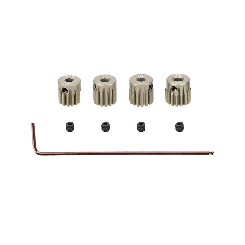 4pcs Set 48P Hardened Aluminum Alloy Pinion Gear Assortment with Hex Key, for Arrma HPI Kyosho Losi Axial Traxxas Tamiya Associated 1/10 RC Car/Truck, 3.175mm Shaft Motor Gear (45T-46T-47T-48T)