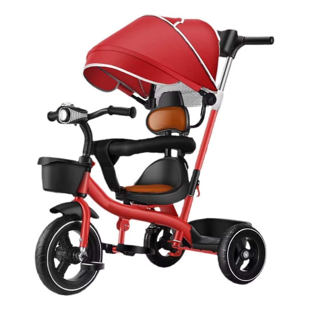 ZOCWJK 1.5-5 Years Old Toddler Stroller Buggies with Canopy,Reversible seat with guardrail and Belt,Kids trikes with Parent Handle,Child Tricycle Titanium Wheel,Rear Wheel with (Red-with Canopy