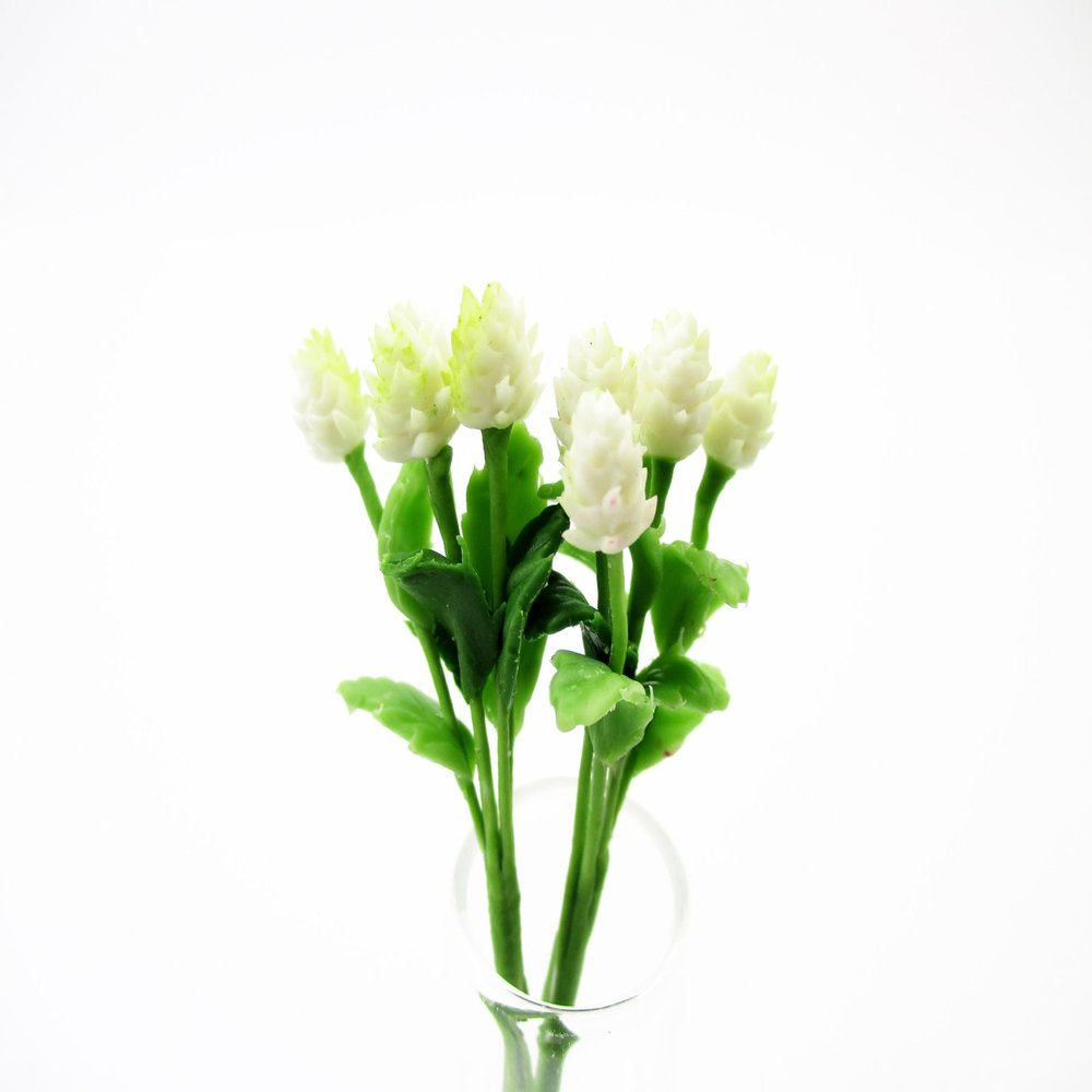 1:12 Miniature Globe Amaranth 2 Bunch Clay Flower Fairy Garden Dollhouse 17143, White