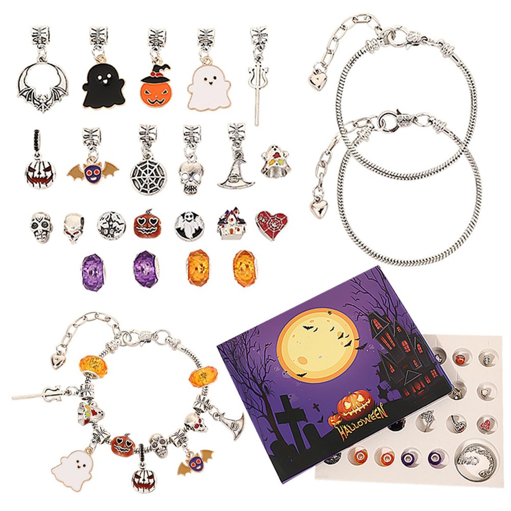 Advent Calendar 2024 Halloween Bracelets 24 Days Countdown Advent Calendar Bracelet DIY Cute Cartoon Halloween Craft Kit for Girls and Women Teens 2024, Bracelets