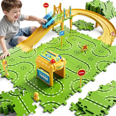 XINNOVEL 2-Tier Large Puzzle Race Car Track Set for Kids 3-5, Puzzle Tracks Car Play Set, Race Tracks Toys for Toddler Boys 3 4 5 6 Year Old, Birthday Gifts for Kids 3 4 5 6 7 8 Year Old Boys Girls