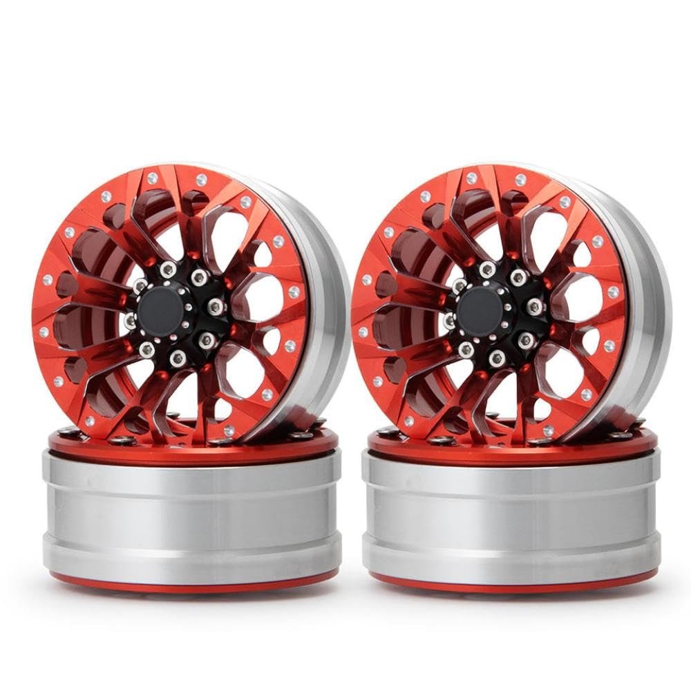 4PCS 1.9 Inch Aluminum Rims Hubs Compatible with 1 10 Scale CC01 D110 TRX6 Crawler RC Car Parts(Red)