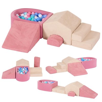 HAHASOLE Foam Climbing Blocks with Ball Pit, Climbing Toys for Toddlers, Foam Climb and Crawl Activity Playset Indoor, Soft Play Equipment for Toddler Crawling Sliding Playing (Excluding Balls)