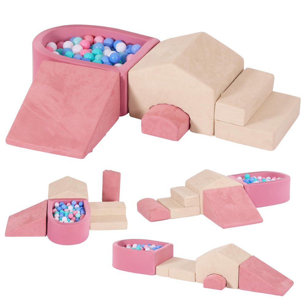 HAHASOLE Foam Climbing Blocks with Ball Pit, Climbing Toys for Toddlers, Foam Climb and Crawl Activity Playset Indoor, Soft Play Equipment for Toddler Crawling Sliding Playing (Excluding Balls)