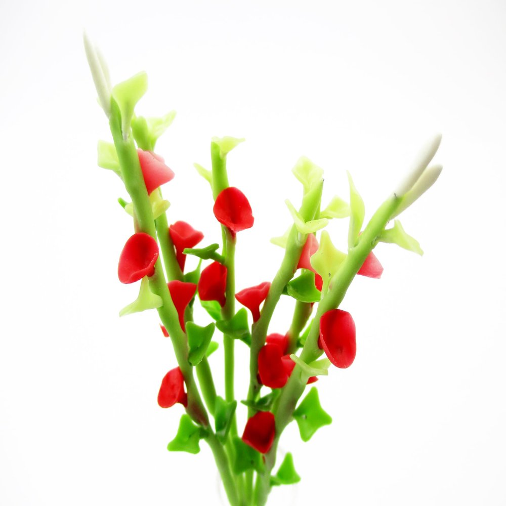 Miniature 2 Bunch Morning Glory Clay Flower Fairy Garden Dollhouse 17085, Red