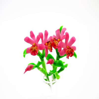 1:12 Miniature Cattleya Orchid 2 Bunch Clay Flower Fairy Garden Dollhouse 17198, Pink