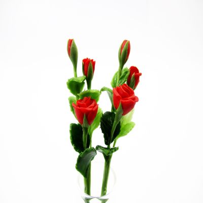 1:12 Miniature Red Rose 2 Bunch Clay Flower Fairy Garden Dollhouse 17174, Red