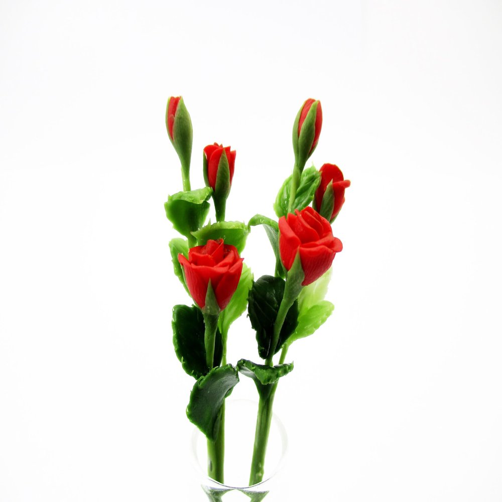 1:12 Miniature Red Rose 2 Bunch Clay Flower Fairy Garden Dollhouse 17174, Red