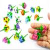 1:12 Miniature Mixed Pansy 2 Bunch Clay Flower Fairy Garden Dollhouse 17128, Yellow-Purple/White-Purple view 4