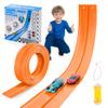 Nigwet Flexible Race Track for Kids - 15 Ft Flex Track Race Car Tracks with Car Ramp Toy, Fit for Monster Truck Track & Kids' Play Cars, Race Tracks for Toddlers 3+, Gifts for Boys Girls (Orange) view 1
