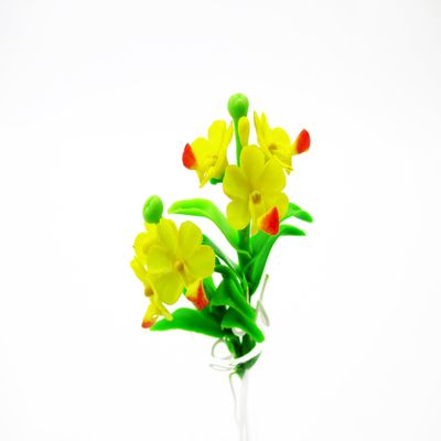 1:12 Miniature Vanda Orchid 2 Bunch Clay Flower Fairy Garden Dollhouse 17111, Yellow