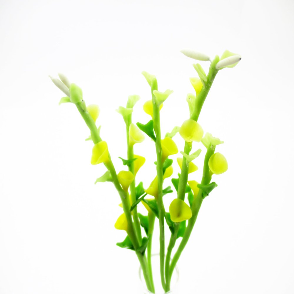 1:12 Miniature Morning Glory 2 Bunch Clay Flower Fairy Garden Dollhouse 17090, Yellow