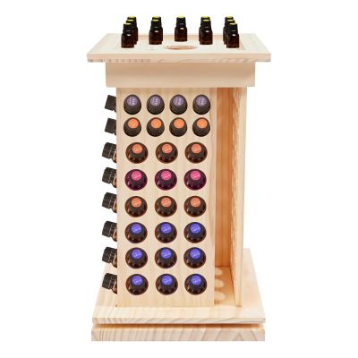 125 - Hole Wooden Essential Oil Display Rack, Natural Wood Color, Rotating Storage Organizer for Essential Oil Bottles, Perfect for Home, Spa, and Aromatherapy, Easy to Use and Clean