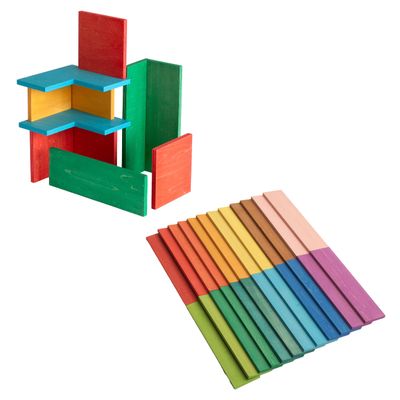 AVDAR 11Pcs Rainbow Geometrical Building Boards Bundled with 24Pcs Rainbow Flat Blocks