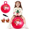 ZOOJOY Hopper Ball for Girls & Boys 3-8 with Free Hair Clips, Santa Claus Red 18in Bouncy Ball with Handle for Kids, Christmas Hopping Toys Indoor and Outdoor Play Includes Pump view 1