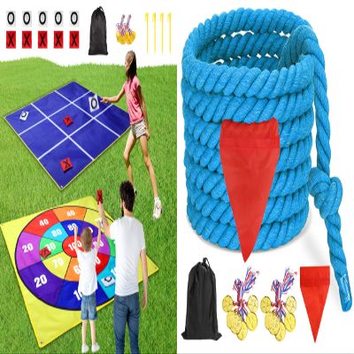 CWLAKON 2-in-1 Outdoor Giant Tic Tac Toe Bean Bag Toss Tug of War Rope for Kids Adults, Outside Lawn Yard Backyard Carnival Field Day Beach Picnic Camping Birthday Party Family Reunion Game