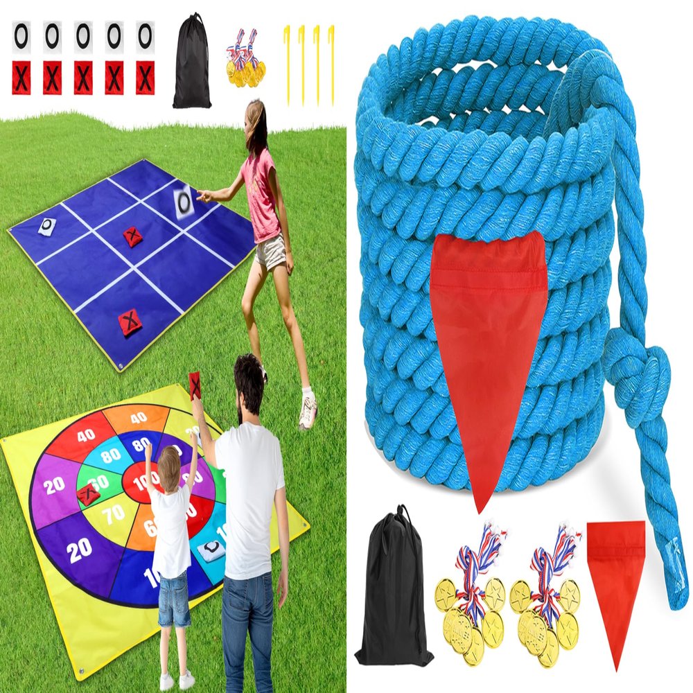 CWLAKON 2-in-1 Outdoor Giant Tic Tac Toe Bean Bag Toss Tug of War Rope for Kids Adults, Outside Lawn Yard Backyard Carnival Field Day Beach Picnic Camping Birthday Party Family Reunion Game