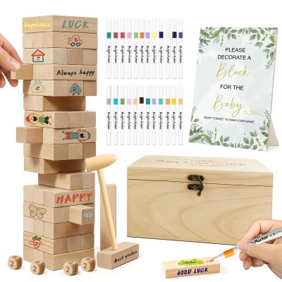 1DFAUL 101Pcs Baby Shower Games Blocks to Decorate Kit, Baby Shower Ideas Activities for Stacking, Building & Drawing, Suitable for Boy Girl Party Game, Decorations, Favors