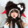 MioCloth Cute Evil Cat Ear Plush Faux Fur Hat Winter Earmuffs Ear Flaps Hood Xmas Halloween Costume Headwear view 3