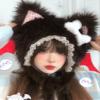 MioCloth Cute Evil Cat Ear Plush Faux Fur Hat Winter Earmuffs Ear Flaps Hood Xmas Halloween Costume Headwear view 4