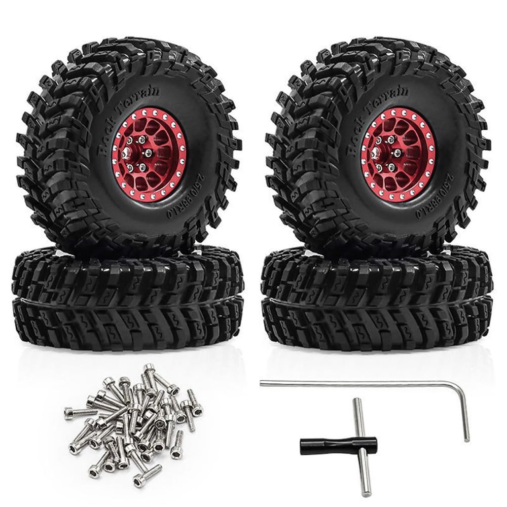 4PCS 1.0'' Aluminum Alloy Wheel Rim Tire Wheel RC Spare Parts for 1/18 TRX4M FMS SCX24 Crawler RC Climbing Car (Red)