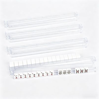AERFGDE 4PCS Mahjong Racks with Pushers All-in-one,Clear Acrylic Mahjong Rack and Pusher Combo, Modern American Mahjong Tile Racks, Transparent Set of 4 (Transparent White)