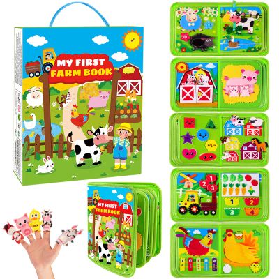 DINSUMRUG Farm Busy Book for Toddlers 1-3, Busy Board Montessori Toys for 1 Year Old Boys Girls Gifts, Educational Quiet Activity Book with Life Skills, Sensory Toys for Toddlers Baby