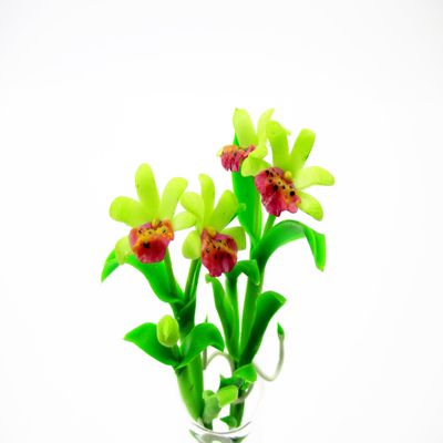 1:12 Miniature Cattleya Orchid 2 Bunch Clay Flower Fairy Garden Dollhouse 17193, Green