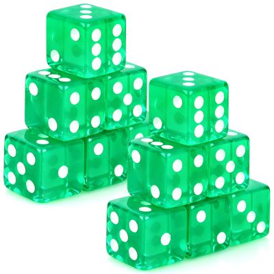 Abilat 12 Pieces 19mm Casino Dice Set Acrylic 6 Sided Game Dices Translucent Square Corner Dice for Casino Vegas Theme Birthday Party Supplies Table Games Board Games (Green)