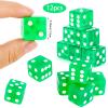 Abilat 12 Pieces 19mm Casino Dice Set Acrylic 6 Sided Game Dices Translucent Square Corner Dice for Casino Vegas Theme Birthday Party Supplies Table Games Board Games (Green) view 2