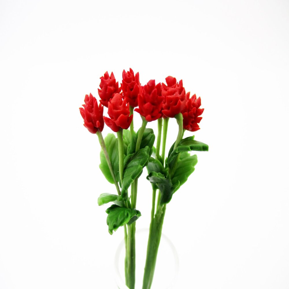 1:12 Miniature Globe Amaranth 2 Bunch Clay Flower Fairy Garden Dollhouse 17147, Red