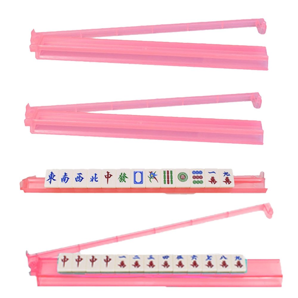 4PCS Mahjong Racks with Pushers All-in-one,Clear Acrylic Mahjong Rack and Pusher Combo, Modern American Mahjong Tile Racks, Transparent Set of 4 (Transparent Pink)