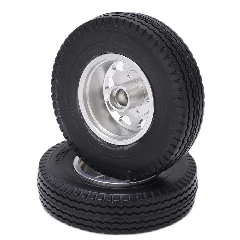 2Pcs Metal Front Hub with 22mm Width Rubber Tires for Tamiya 1/14 RC Trailer Tractor Truck High Performance Aluminum Alloy Durable Wheels for RC Car Accessories (Silver)