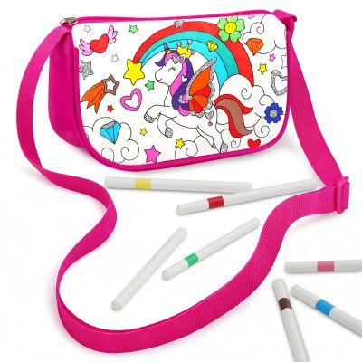 HAPMARS Coloring Bag - Color Your Own Unicorn Crossbody Bag Craft Kits with 12 Markers, Adjustable Strap, Creative Art Activity & DIY Personalized Graffiti Handbag - Christmas Birthday Gifts for Girls