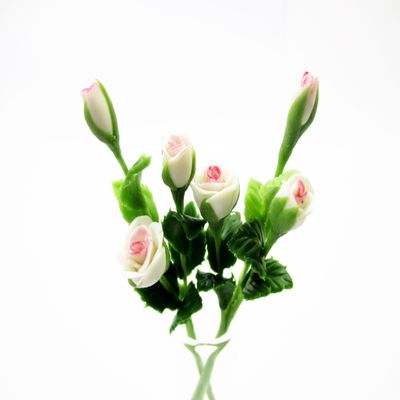 1:12 Miniature White-Pink Rose 2 Bunch Clay Flower Fairy Garden Dollhouse 17176, White-Pink