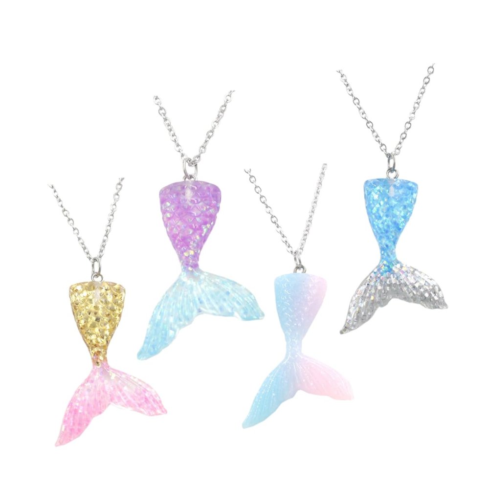 BESTonZON 4Pcs Gradient Mermaid Tail Necklaces for Party Accessories Pendant for Mermaid Birthday and Themed Events