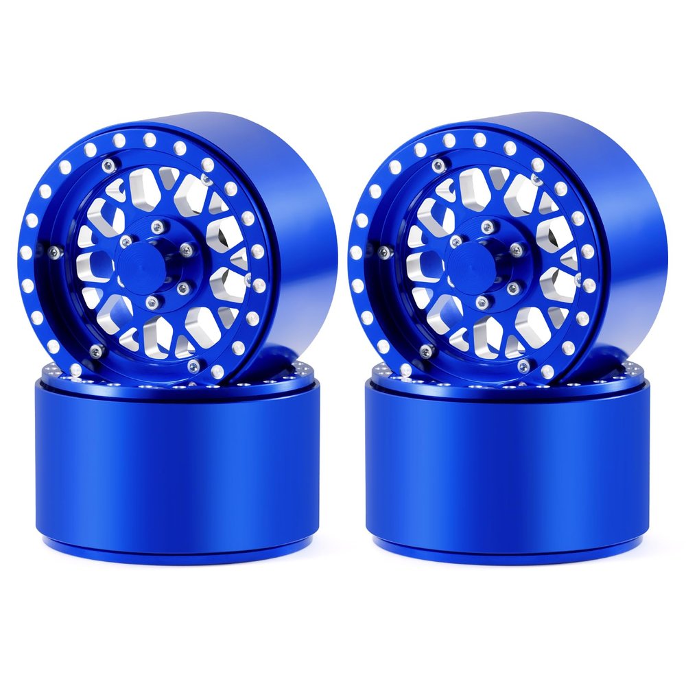 RCLIONS 4PCS Width 39mm 2.2" Beadlock Wheels Deep Dish Offset -15mm Rims for Axial Wraith SCX10-II III 1/10 RC Crawler Truck Car (Blue)