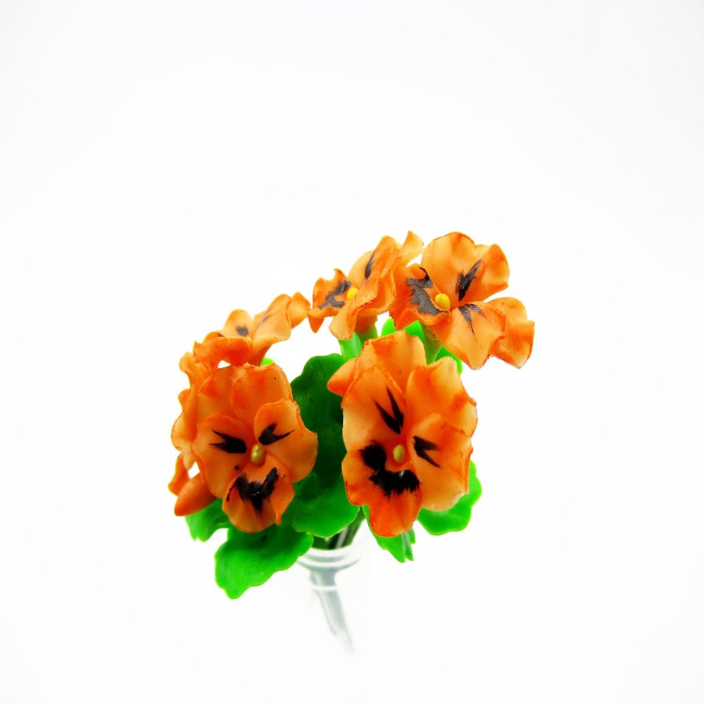 1:12 Miniature Orange Pansy 2 Bunch Clay Flower Fairy Garden Dollhouse 17125, Orange