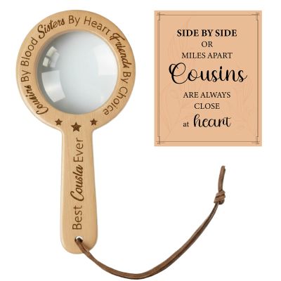 Copkim Valentines Day Cousin Gifts Wooden Magnifier Magnifying Glass Best Cousin Ever Gifts with Inspirational Card for Sister Brother Women Men Birthday