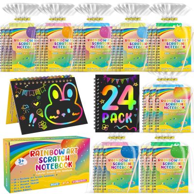YSCare Scratch Arts Party Favors for Kids: 24 Pack Rainbow Art Scratch Notebook, Art Craft Kit Goodie Bags Stuffers, Birthday Valentines Day Bulk Return Gifts Classroom Prizes for Girls Boy 4-8-12