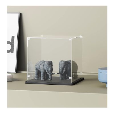 Simple Self-Assembly Acrylic Display Case Deluxe Dustproof Clear Showcase with Wood-Plastic Base & String Light for Pop Figures Collectibles Toys(50x50cm(20") x45cm(18"))